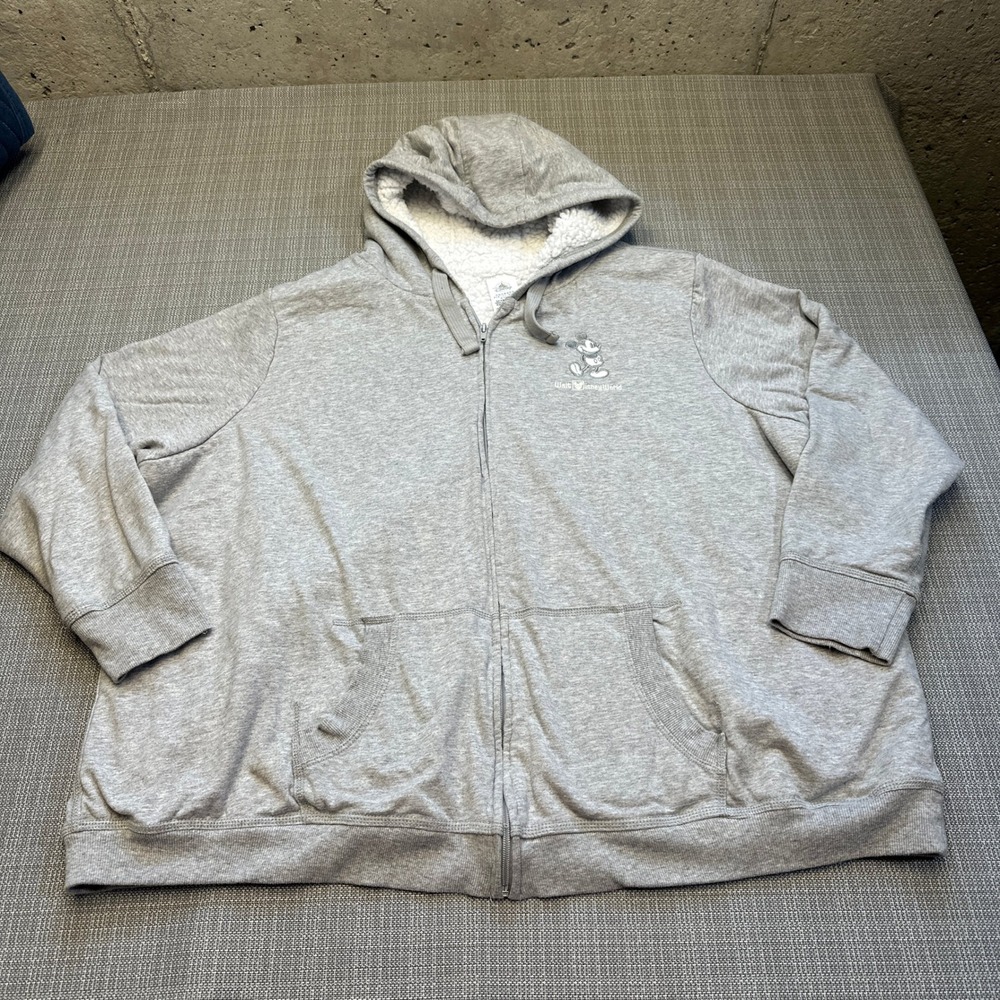 Disney Walt Disney World Mickey Mouse Sherpa Lined Full Zip Hoodie Gray 3X